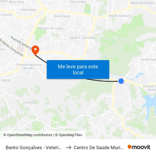 Bento Gonçalves - Veterinária to Centro De Saúde Murialdo map