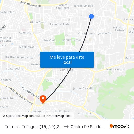 Terminal Triângulo (15)(19)(23)(27)(31) to Centro De Saúde Murialdo map