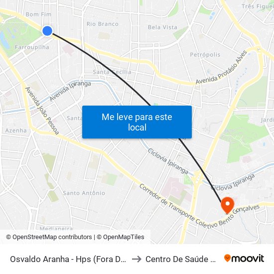 Osvaldo Aranha - Hps (Fora Do Corredor) to Centro De Saúde Murialdo map