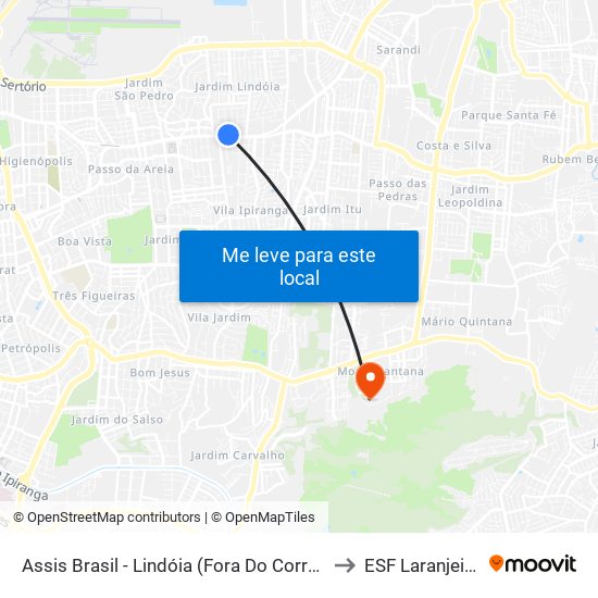 Assis Brasil - Lindóia (Fora Do Corredor) to ESF Laranjeiras map