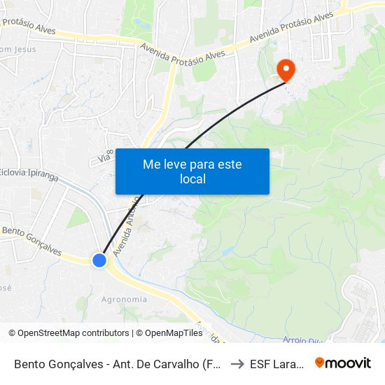 Bento Gonçalves - Ant. De Carvalho (Fora Do Corredor) to ESF Laranjeiras map