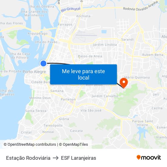 Estação Rodoviária to ESF Laranjeiras map