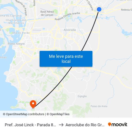 Pref. José Linck - Parada 82 (Rodoviária) to Aeroclube do Rio Grande do Sul map