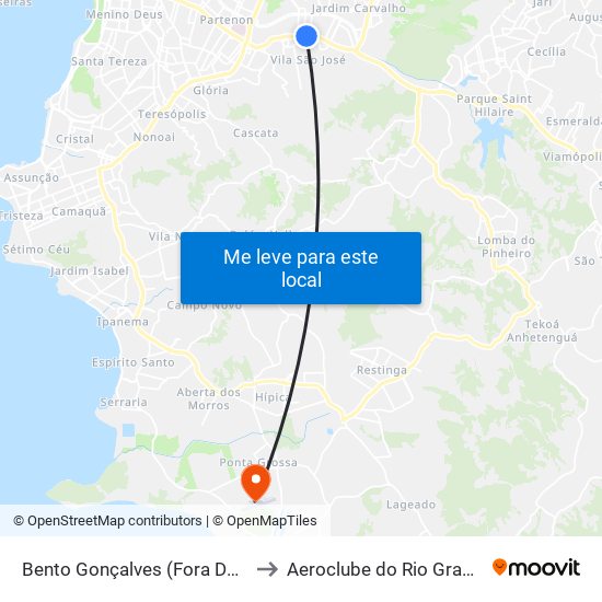 Bento Gonçalves (Fora Do Corredor) to Aeroclube do Rio Grande do Sul map