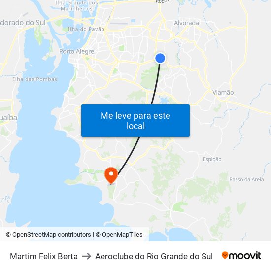 Martim Felix Berta to Aeroclube do Rio Grande do Sul map