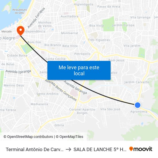 Terminal Antônio De Carvalho to SALA DE LANCHE 5º HDVS map