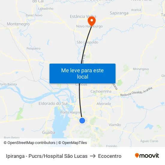 Ipiranga - Pucrs/Hospital São Lucas to Ecocentro map