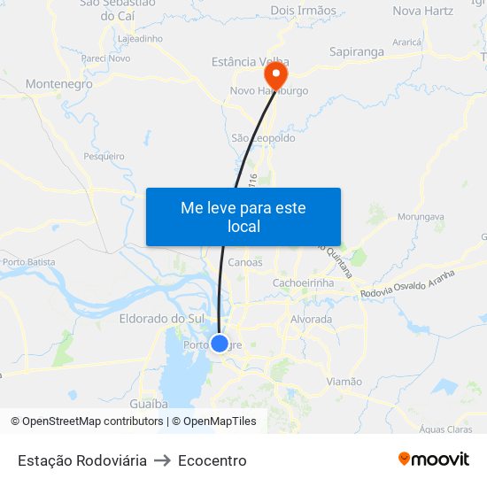 Estação Rodoviária to Ecocentro map