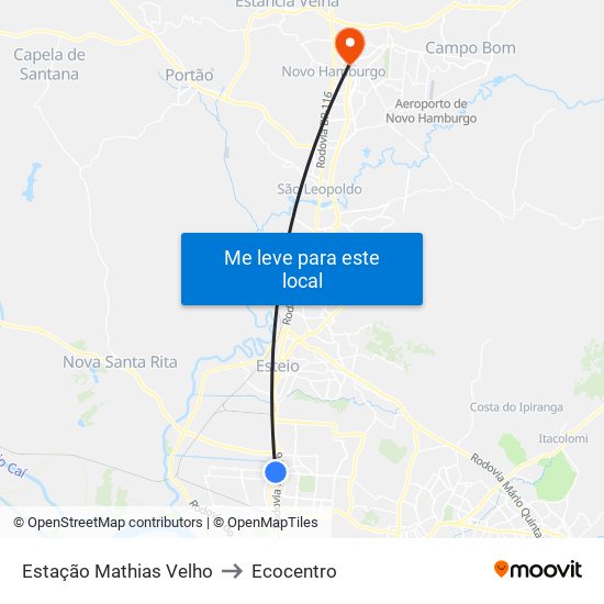 Estação Mathias Velho to Ecocentro map