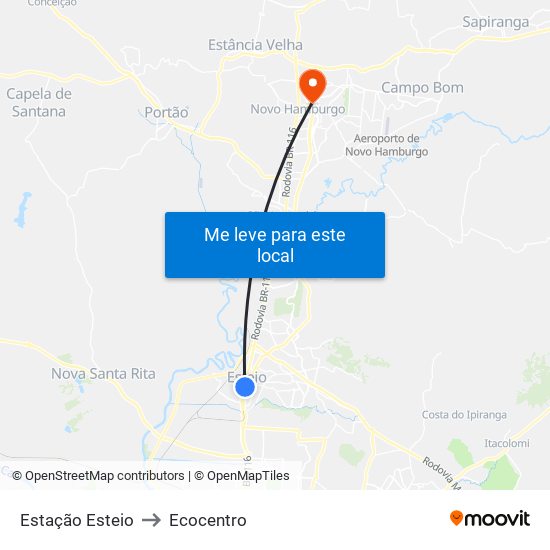 Estação Esteio to Ecocentro map