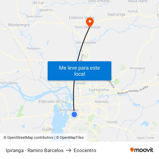 Ipiranga - Ramiro Barcelos to Ecocentro map