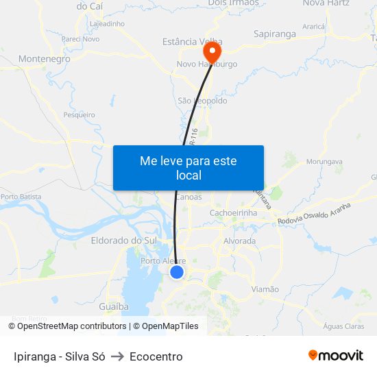 Ipiranga - Silva Só to Ecocentro map