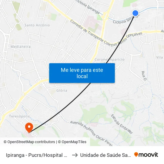 Ipiranga - Pucrs/Hospital São Lucas to Unidade de Saúde Sao Rafael map