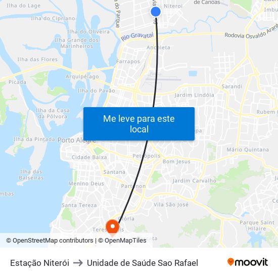 Estação Niterói to Unidade de Saúde Sao Rafael map