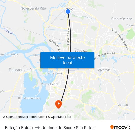 Estação Esteio to Unidade de Saúde Sao Rafael map