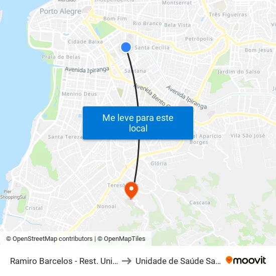 Ramiro Barcelos - Rest. Universitário to Unidade de Saúde Sao Rafael map