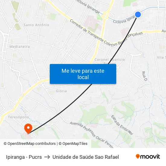 Ipiranga - Pucrs to Unidade de Saúde Sao Rafael map