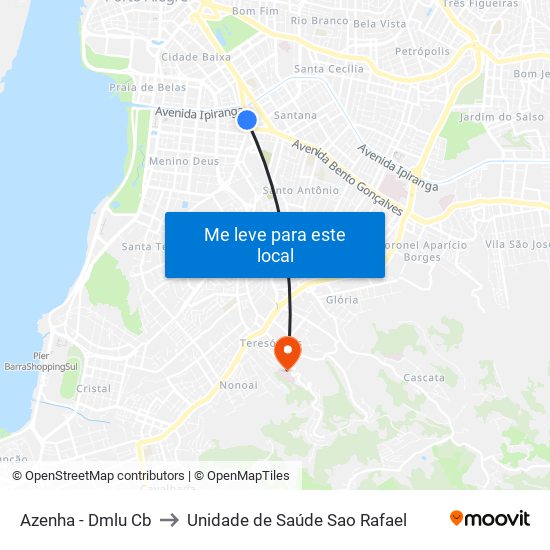 Azenha - Dmlu Cb to Unidade de Saúde Sao Rafael map