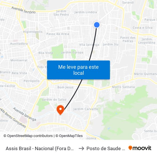 Assis Brasil - Nacional (Fora Do Corredor) to Posto de Saude - Ceres map