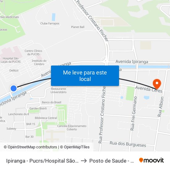 Ipiranga - Pucrs/Hospital São Lucas to Posto de Saude - Ceres map