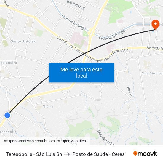 Teresópolis - São Luis Sn to Posto de Saude - Ceres map