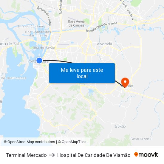 Terminal Mercado to Hospital De Caridade De Viamão map