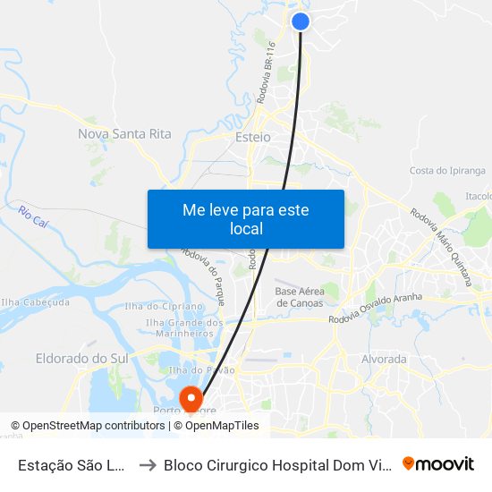 Estação São Leopoldo to Bloco Cirurgico Hospital Dom Vicente Scherer map