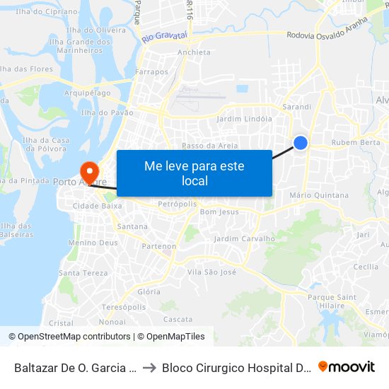 Baltazar De O. Garcia - Centro Vida Cb to Bloco Cirurgico Hospital Dom Vicente Scherer map