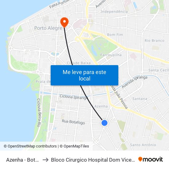 Azenha - Botafogo to Bloco Cirurgico Hospital Dom Vicente Scherer map