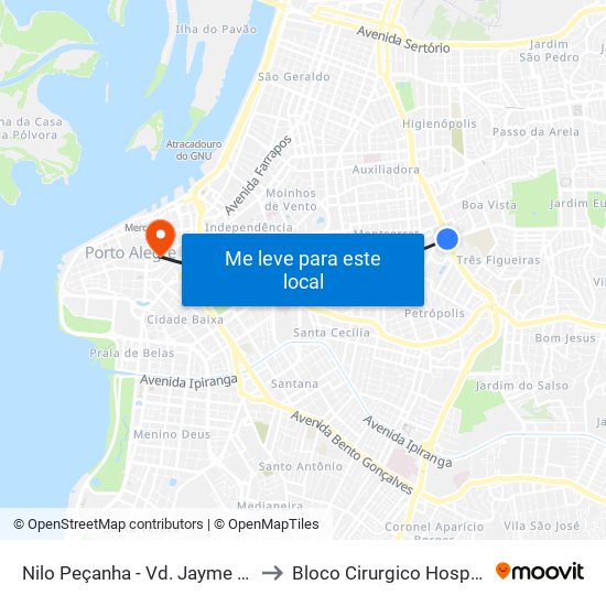 Nilo Peçanha - Vd. Jayme Caetano Braun (Piso Inferior) to Bloco Cirurgico Hospital Dom Vicente Scherer map