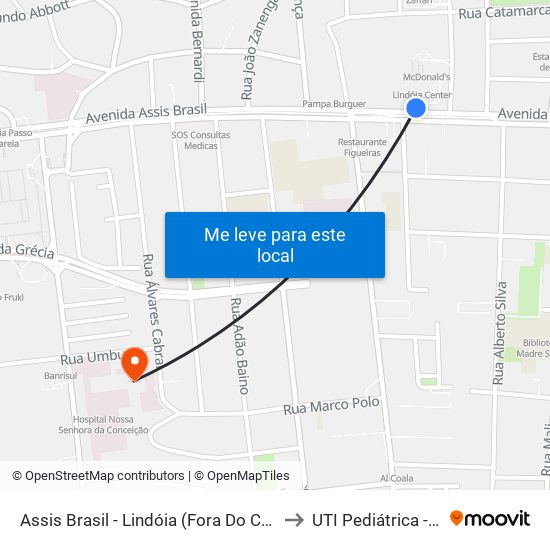 Assis Brasil - Lindóia (Fora Do Corredor) to UTI Pediátrica - HCC map