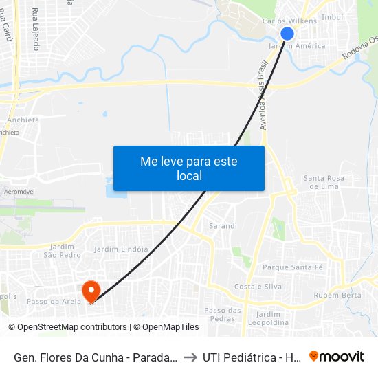 Gen. Flores Da Cunha - Parada 46 to UTI Pediátrica - HCC map