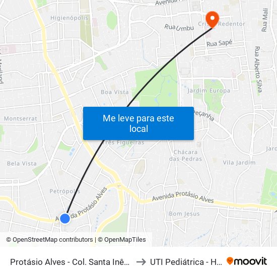 Protásio Alves - Col. Santa Inês Cb to UTI Pediátrica - HCC map