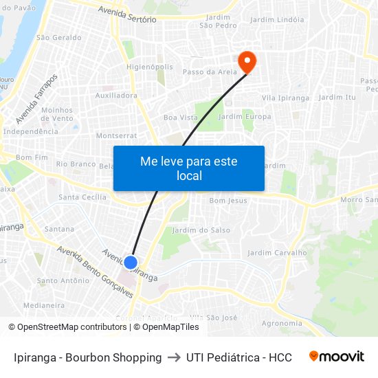 Ipiranga - Bourbon Shopping to UTI Pediátrica - HCC map