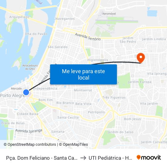 Pça. Dom Feliciano - Santa Casa to UTI Pediátrica - HCC map