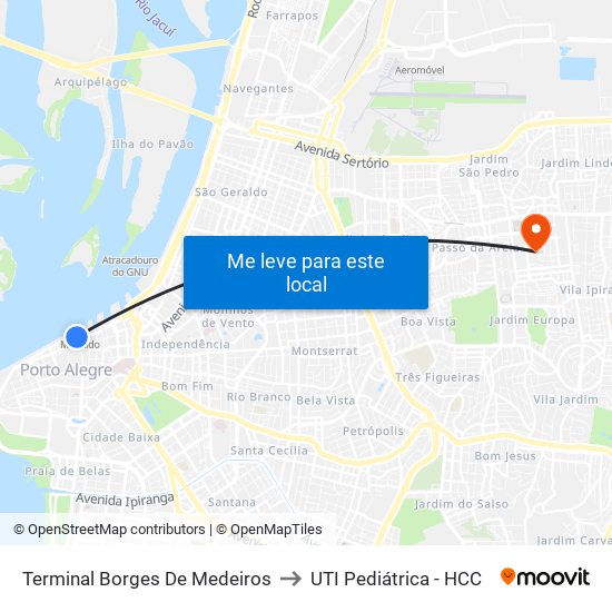 Terminal Borges De Medeiros to UTI Pediátrica - HCC map