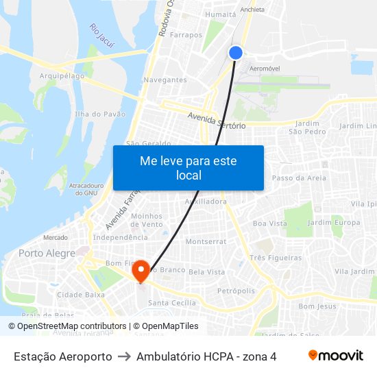Estação Aeroporto to Ambulatório HCPA - zona 4 map