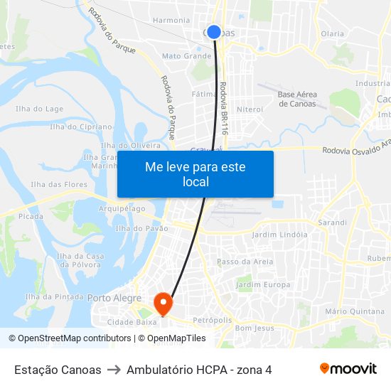 Estação Canoas to Ambulatório HCPA - zona 4 map