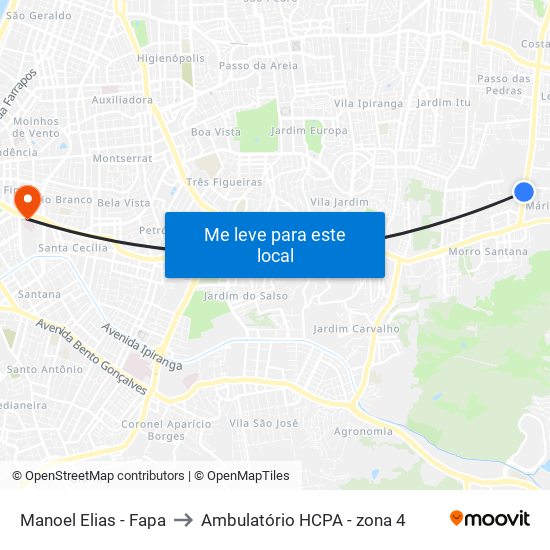 Manoel Elias - Fapa to Ambulatório HCPA - zona 4 map