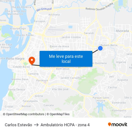 Carlos Estevão to Ambulatório HCPA - zona 4 map