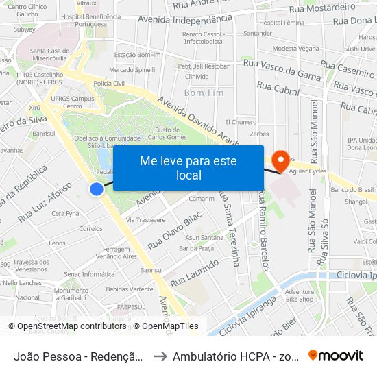 João Pessoa - Redenção Cb to Ambulatório HCPA - zona 4 map