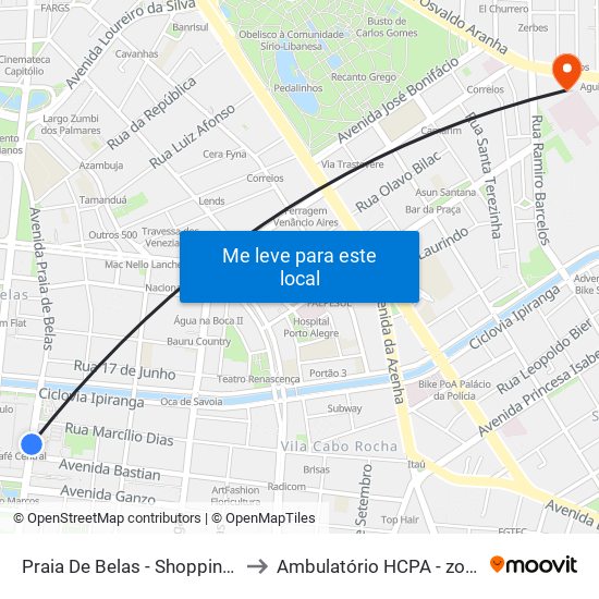 Praia De Belas - Shopping Bc to Ambulatório HCPA - zona 4 map