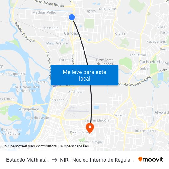 Estação Mathias Velho to NIR - Nucleo Interno de Regulacao / hnsc map