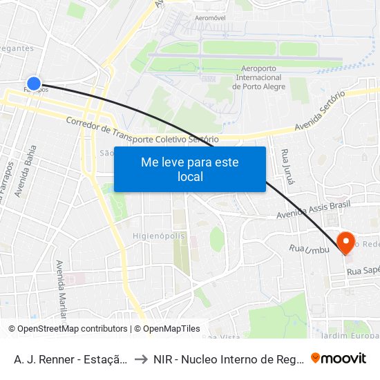 A. J. Renner - Estação Farrapos to NIR - Nucleo Interno de Regulacao / hnsc map