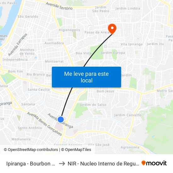 Ipiranga - Bourbon Shopping to NIR - Nucleo Interno de Regulacao / hnsc map