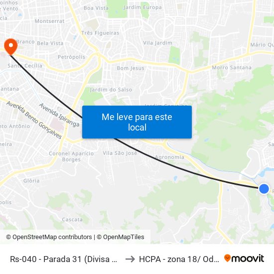 Rs-040 - Parada 31 (Divisa Porto Alegre) to HCPA - zona 18/ Odontologia map