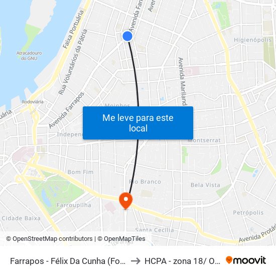 Farrapos - Félix Da Cunha (Fora Do Corredor) to HCPA - zona 18/ Odontologia map