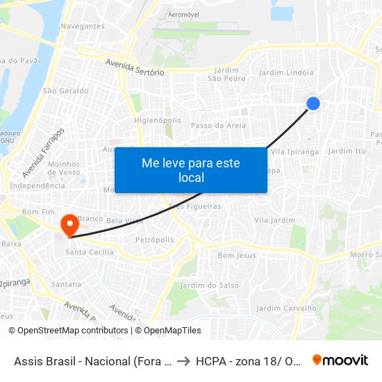 Assis Brasil - Nacional (Fora Do Corredor) to HCPA - zona 18/ Odontologia map