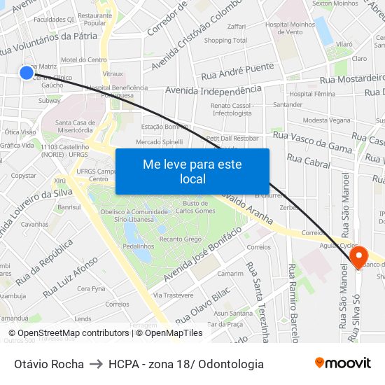 Otávio Rocha to HCPA - zona 18/ Odontologia map