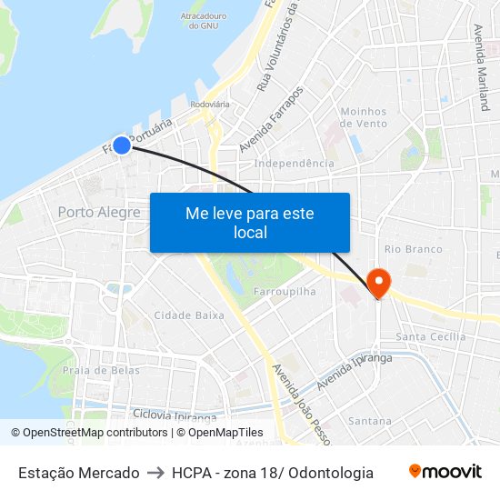 Estação Mercado to HCPA - zona 18/ Odontologia map